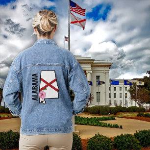 Aangepaste naam Alabama Vlag en State Flower Camel Denim Jacket