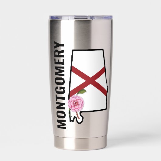 Aangepaste naam Alabama Vlag en State Flower Camel Geïsoleerde Drinkbeker (Voorkant)
