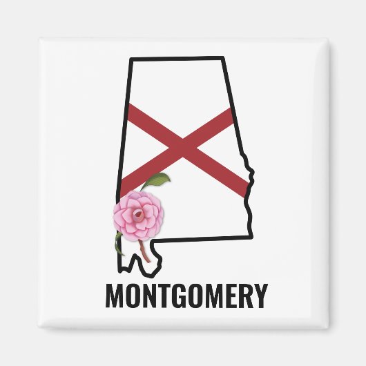 Aangepaste naam Alabama Vlag en State Flower Camel Magneet (Voorkant)