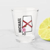 Aangepaste naam Alabama Vlag en State Flower Camel Shot Glas (Voorkant)