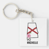 Aangepaste naam Alabama Vlag en State Flower Camel Sleutelhanger (Voorkant)