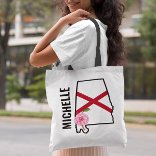 Aangepaste naam Alabama Vlag en State Flower Camel Tote Bag