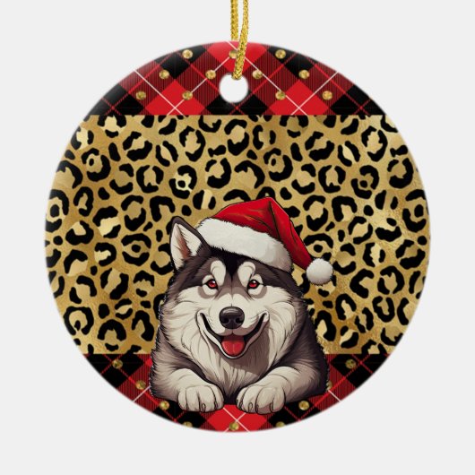 Aangepaste naam Alaskan Malamute hond Santa hat Bu Keramisch Ornament (Voorkant)
