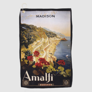 Aangepaste naam Amalfi Italy Vintage Travel Golfhanddoek