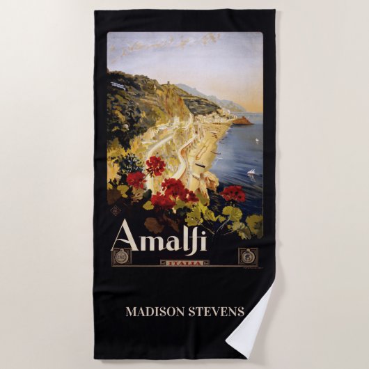Aangepaste naam Amalfi Italy Vintage Travel Strandlaken (Voorkant)