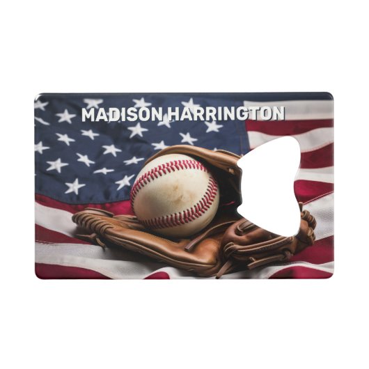 Aangepaste naam American Baseball Creditkaart Flessenopener (Voorkant (Horizontaal))