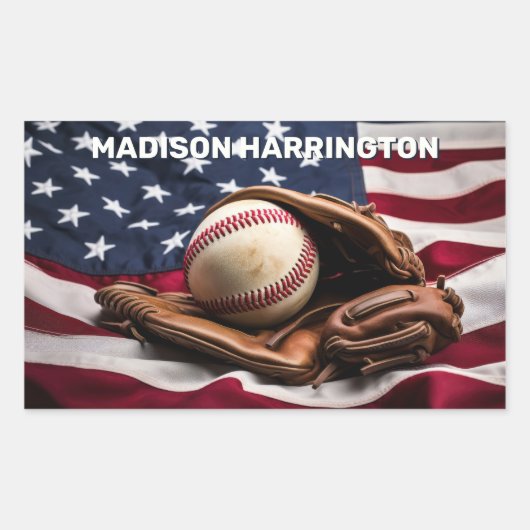 Aangepaste naam American Baseball Rechthoekige Sticker (Voorkant)