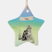 Aangepaste naam Amerikaanse Short Hair Pet Cat Keramisch Ornament (Rechts)