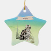 Aangepaste naam Amerikaanse Short Hair Pet Cat Keramisch Ornament (Voorkant)