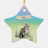 Aangepaste naam Amerikaanse Short Hair Pet Cat Keramisch Ornament (Achterkant)