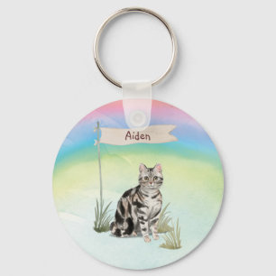 Aangepaste naam Amerikaanse Short Hair Pet Cat Sleutelhanger