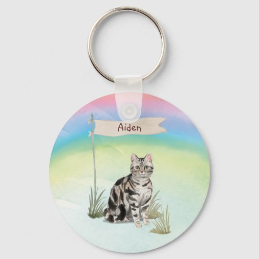 Aangepaste naam Amerikaanse Short Hair Pet Cat Sleutelhanger (Voorkant)
