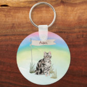 Aangepaste naam Amerikaanse Short Hair Pet Cat Sleutelhanger (Voorkant)