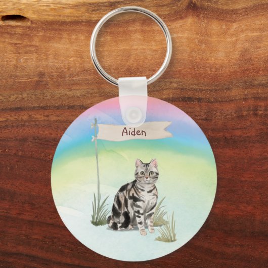 Aangepaste naam Amerikaanse Short Hair Pet Cat Sleutelhanger (Voorkant)