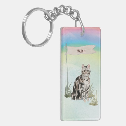 Aangepaste naam Amerikaanse Short Hair Pet Cat Sleutelhanger (Voorkant Links)