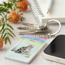 Aangepaste naam Amerikaanse Short Hair Pet Cat Sleutelhanger