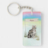 Aangepaste naam Amerikaanse Short Hair Pet Cat Sleutelhanger (Voorkant)