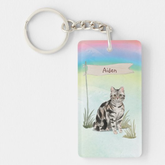 Aangepaste naam Amerikaanse Short Hair Pet Cat Sleutelhanger (Voorkant)