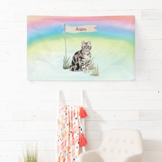 Aangepaste naam Amerikaanse Short Hair Pet Cat Spandoek (Insitu)