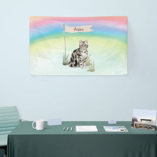 Aangepaste naam Amerikaanse Short Hair Pet Cat Spandoek (Beurs)