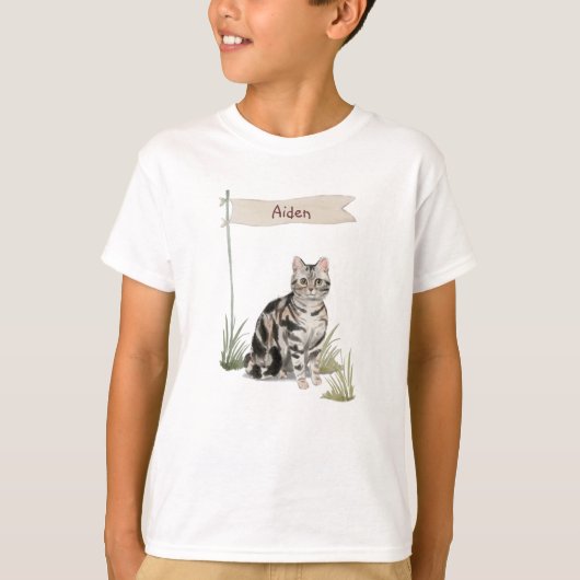 Aangepaste naam Amerikaanse Short Hair Pet Cat T-shirt (Voorkant)