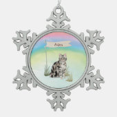 Aangepaste naam Amerikaanse Short Hair Pet Cat Tin Sneeuwvlok Ornament (Voorkant)