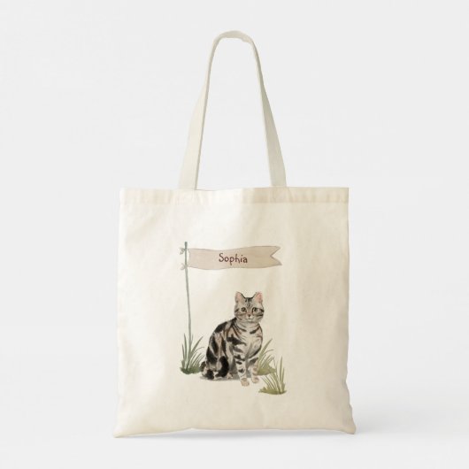 Aangepaste naam Amerikaanse Short Hair Pet Cat Tote Bag (Achterkant)