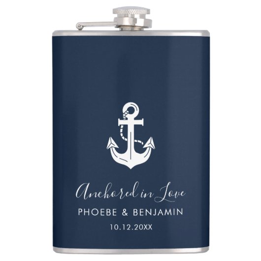 Aangepaste naam anker huwelijksfeest nautisch cade heupfles (Voorkant)