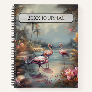 Aangepaste naam Antieke Flamingo Tropische Lagune Notitieboek