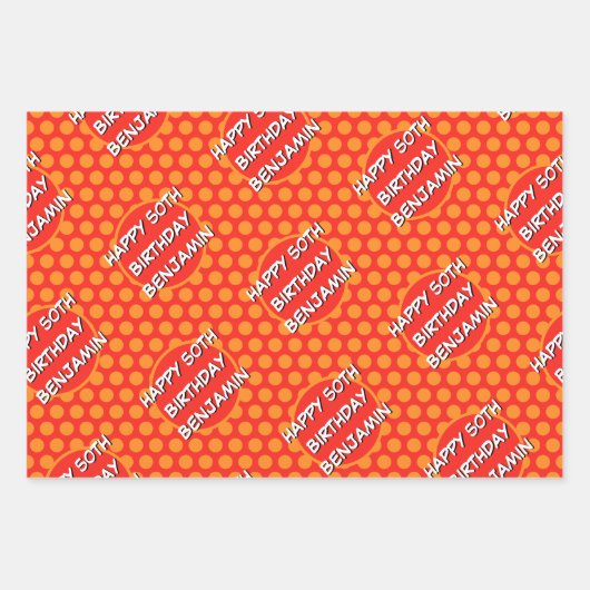 Aangepaste naam Any Age Birthday Comic Style Inpakpapier Vel (Voorkant)