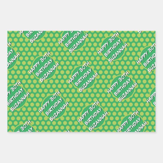 Aangepaste naam Any Age Birthday Comic Style Inpakpapier Vel (Voorkant 3)