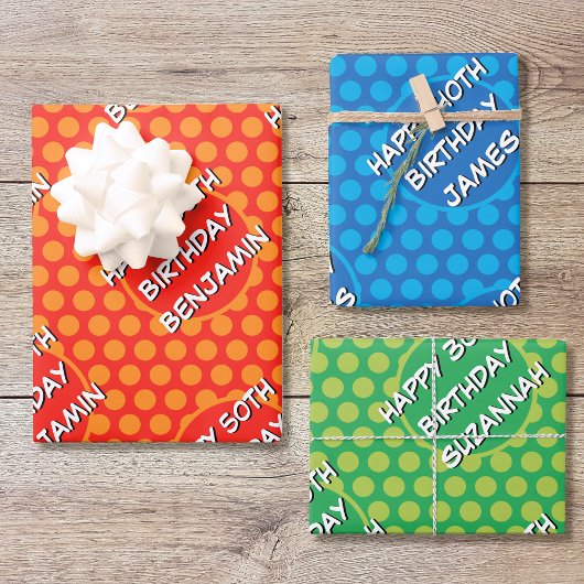 Aangepaste naam Any Age Birthday Comic Style Inpakpapier Vel