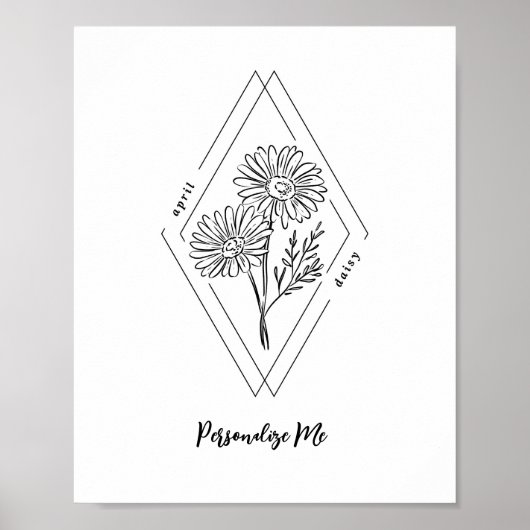 Aangepaste naam April Daisy Geboorte Bloem Poster (Voorkant)
