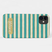 Aangepaste naam Aqua Blue Gold Stripe Patroon Case-Mate iPhone Case (Achterkant (horizontaal))