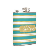 Aangepaste naam Aqua Blue Gold Stripe Patroon Heupfles (Rechts)
