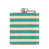 Aangepaste naam Aqua Blue Gold Stripe Patroon Heupfles (Achterkant)