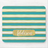 Aangepaste naam Aqua Blue Gold Stripe Patroon Muismat (Voorkant)