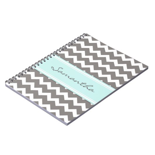 Aangepaste naam Aqua Gray Chevron-laptop Notitieboek (Linkerzijde)
