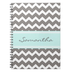 Aangepaste naam Aqua Gray Chevron-laptop Notitieboek