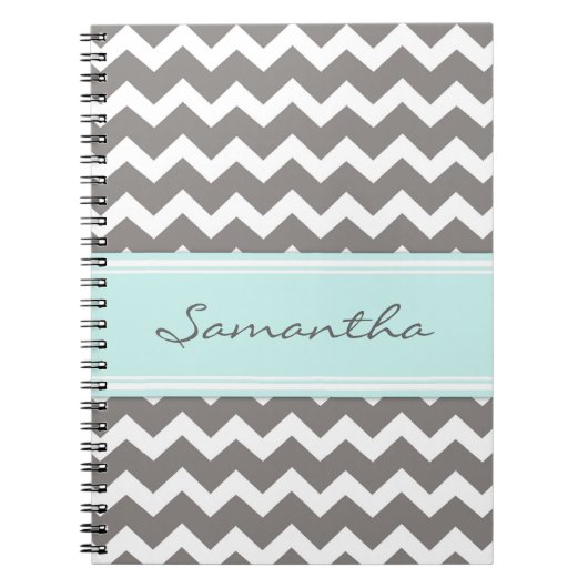 Aangepaste naam Aqua Gray Chevron-laptop Notitieboek (Voorkant)