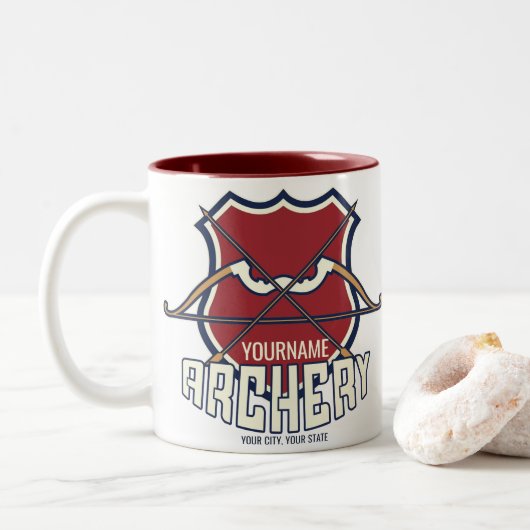 Aangepaste NAAM Archery Sports Recurve Bow Arrow Tweekleurige Koffiemok (Met donut)