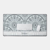 Aangepaste Naam Art Deco Floral Harmony Grijs Mand Bureaumat (Keyboard & Muis)