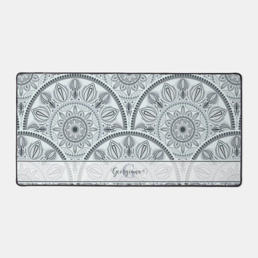 Aangepaste Naam Art Deco Floral Harmony Grijs Mand Bureaumat (Voorkant)