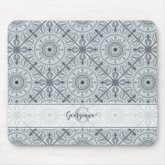 Aangepaste Naam Art Deco Floral Harmony Grijs Mand Muismat (Voorkant)