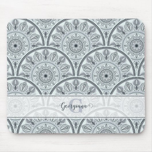 Aangepaste Naam Art Deco Floral Harmony Grijs Mand Muismat (Voorkant)