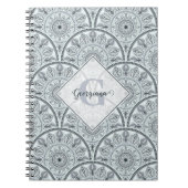 Aangepaste Naam Art Deco Floral Harmony Grijs Mand Notitieboek (Voorkant)