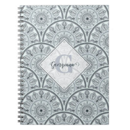 Aangepaste Naam Art Deco Floral Harmony Grijs Mand Notitieboek