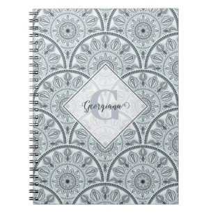 Aangepaste Naam Art Deco Floral Harmony Grijs Mand Notitieboek