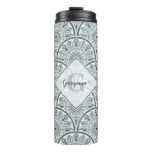 Aangepaste Naam Art Deco Floral Harmony Grijs Mand Thermosbeker