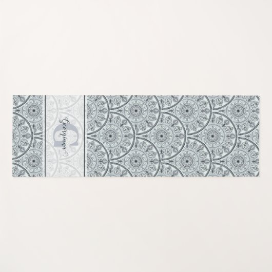 Aangepaste Naam Art Deco Floral Harmony Grijs Mand Yogamat (Voorkant (horizontaal))
